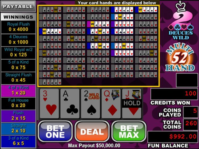 52 hand Deuces Wild screenshot