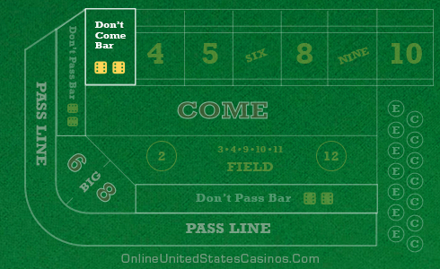 Craps Table Layout Don't Come Area Highlighted