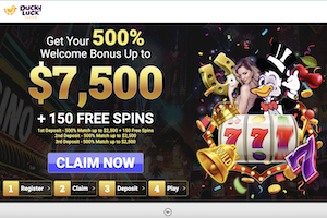 DuckyLuck Casino Homepage with Welcome Bonus