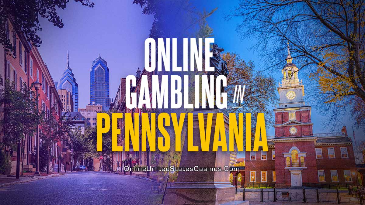 Online casinos in Pennsylvania. With images of building and cityscapes from PA