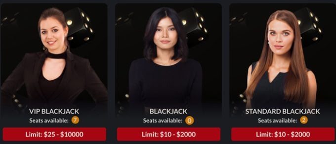 Live Dealer Blackjack Game and Seat Selection Screenshot