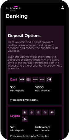 Mobile Screenshot of El Royale's Banking Page