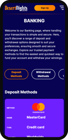 Desert Nights mobile banking page screenshot 