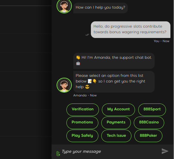 888 casino support chat bot