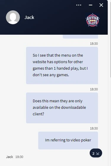 All-start casino James testing customer support screenshot 8