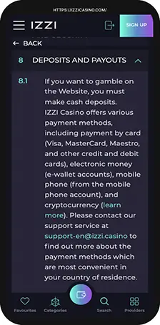 Izzi Casino BANKING