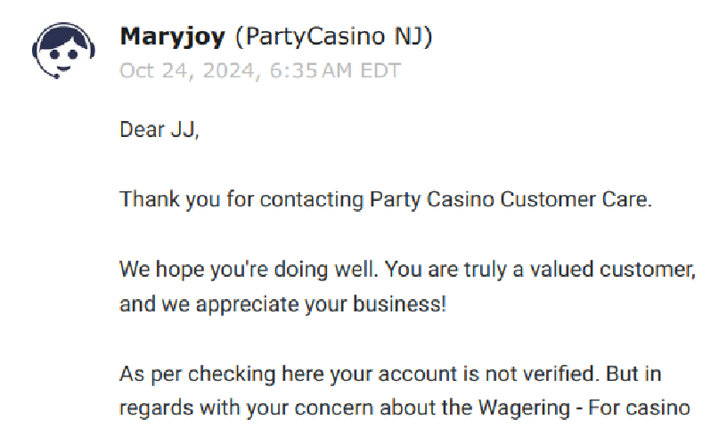 Party Casino Email Response