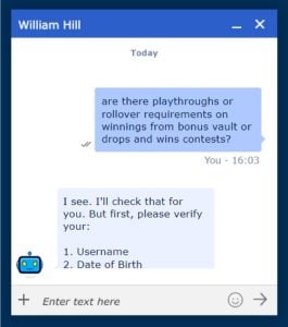 William hill customer support answer